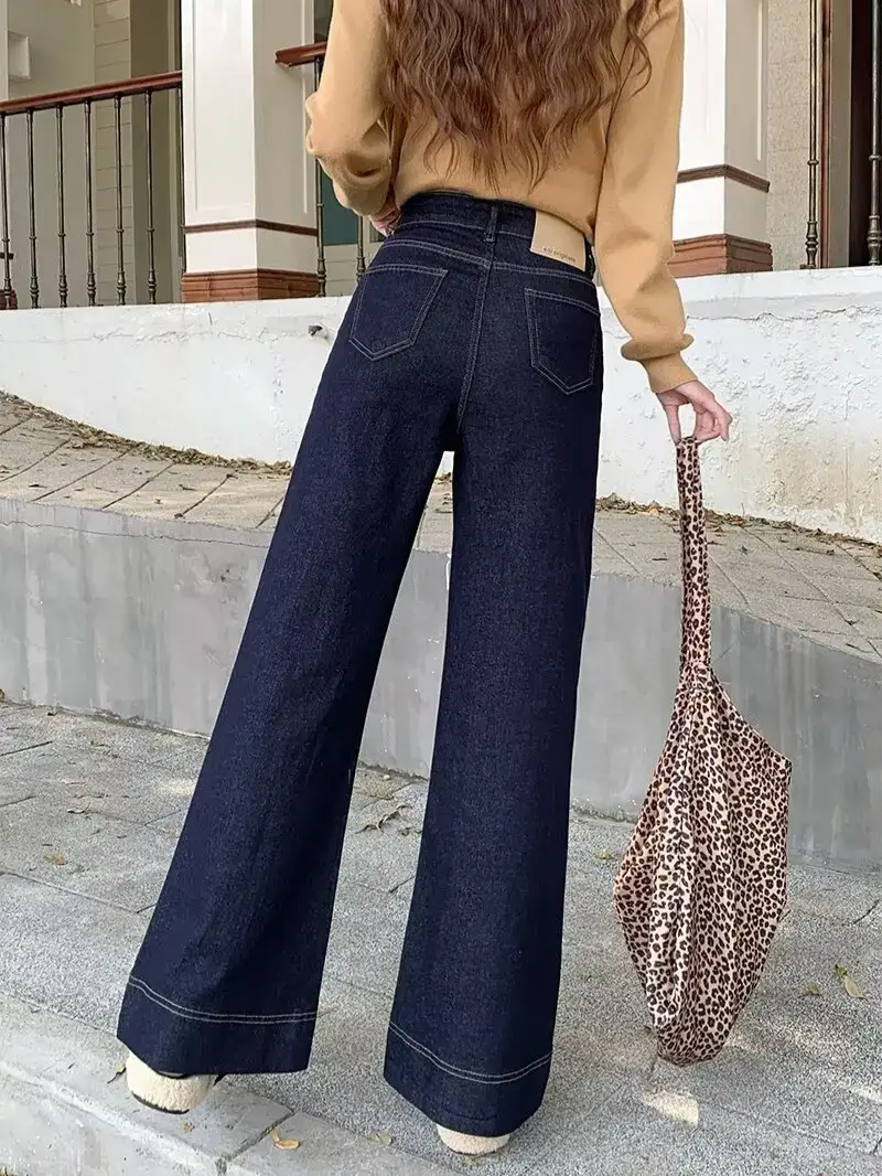 Dark Blue Flared Wide Leg Jeans for Women
