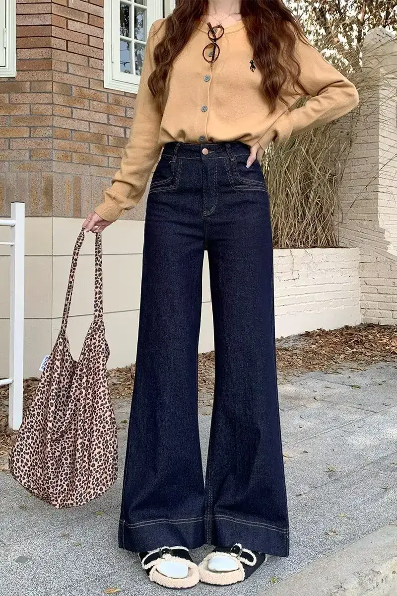 Dark Blue Flared Wide Leg Jeans for Women — feature 10