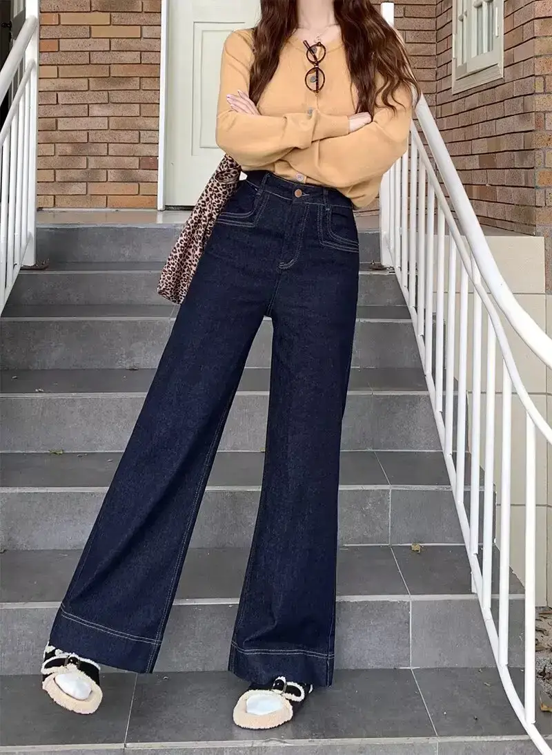 Dark Blue Flared Wide Leg Jeans for Women — feature 11