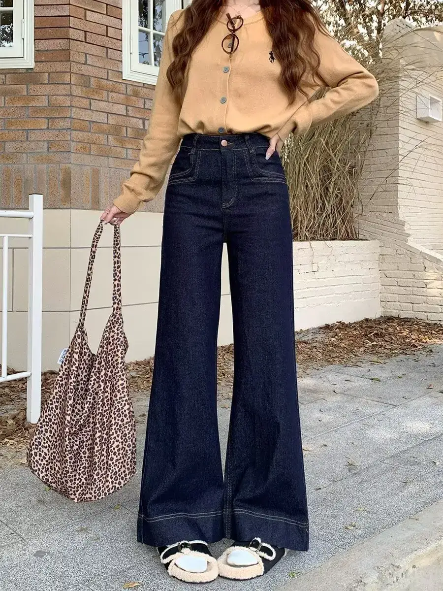Dark Blue Flared Wide Leg Jeans for Women — feature 12