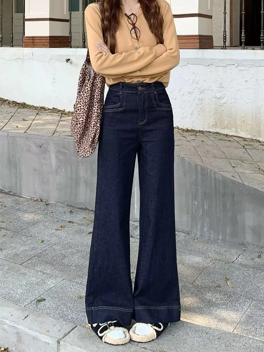 Dark Blue Flared Wide Leg Jeans for Women — feature 13