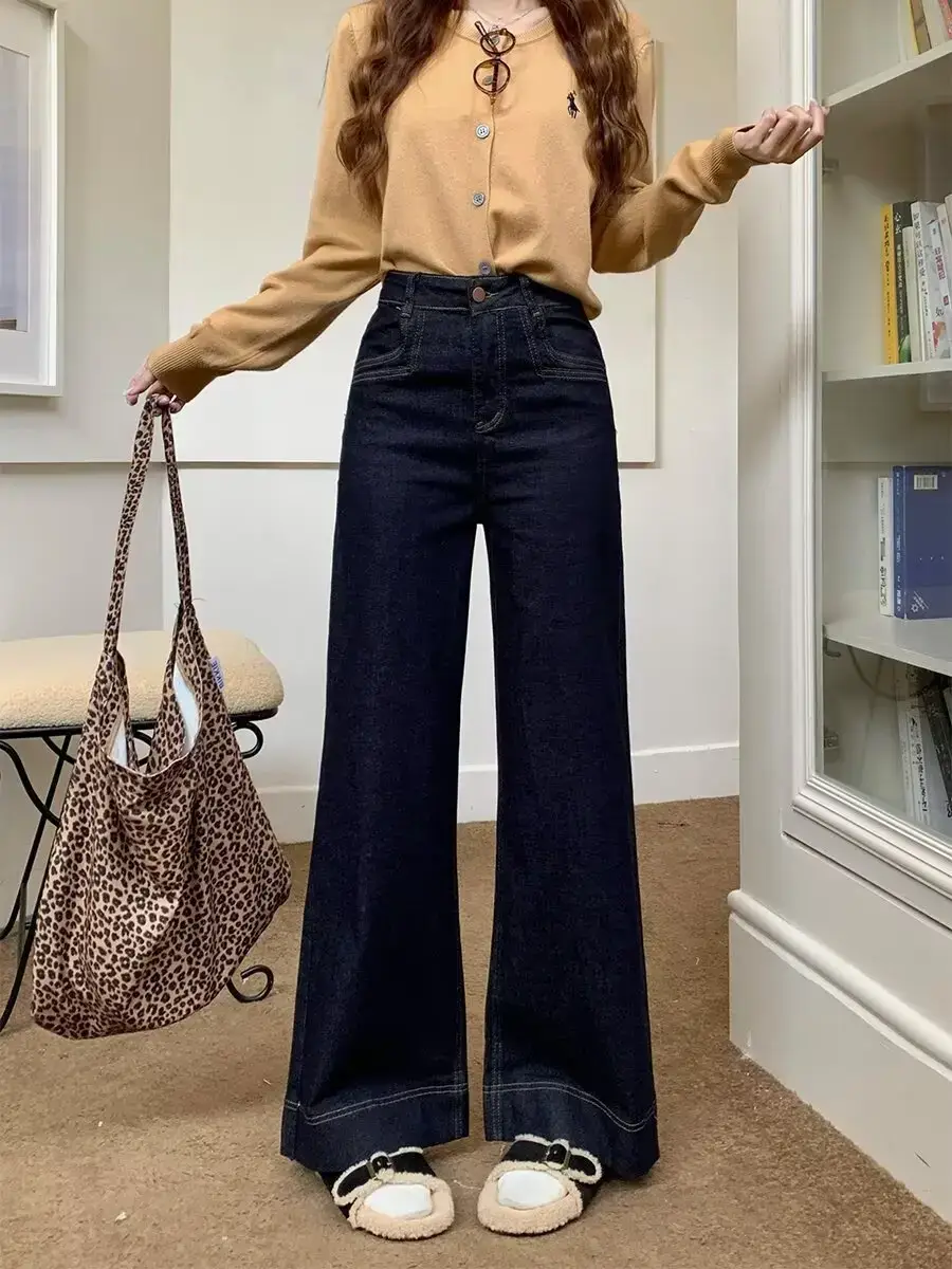 Dark Blue Flared Wide Leg Jeans for Women — feature 14