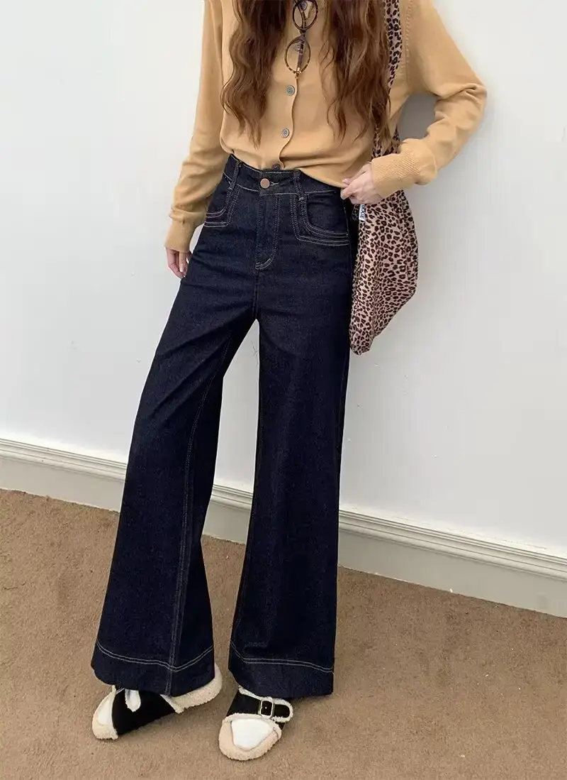 Dark Blue Flared Wide Leg Jeans for Women — feature 2