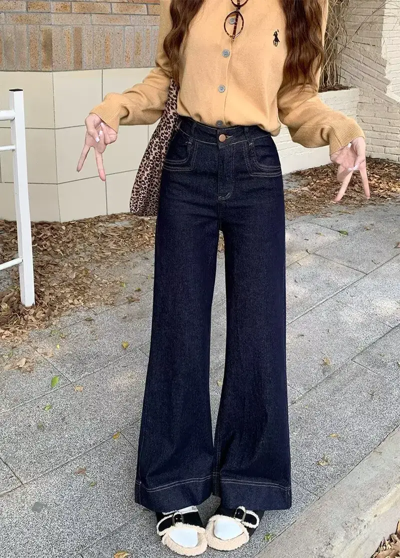 Dark Blue Flared Wide Leg Jeans for Women — feature 3