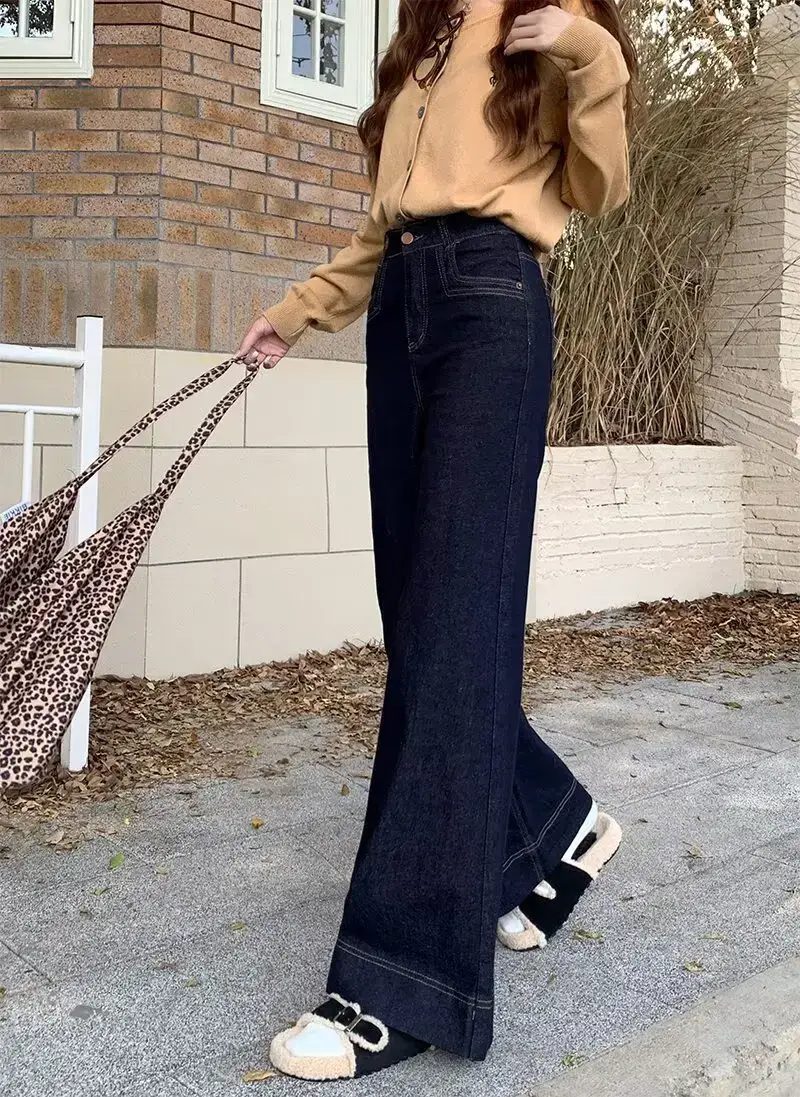 Dark Blue Flared Wide Leg Jeans for Women — feature 4