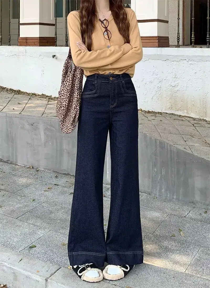 Dark Blue Flared Wide Leg Jeans for Women — feature 5