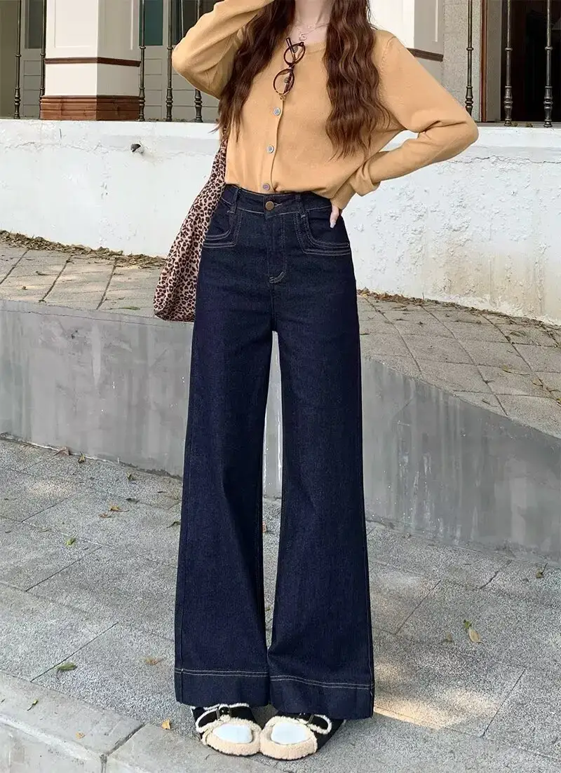 Dark Blue Flared Wide Leg Jeans for Women — feature 6