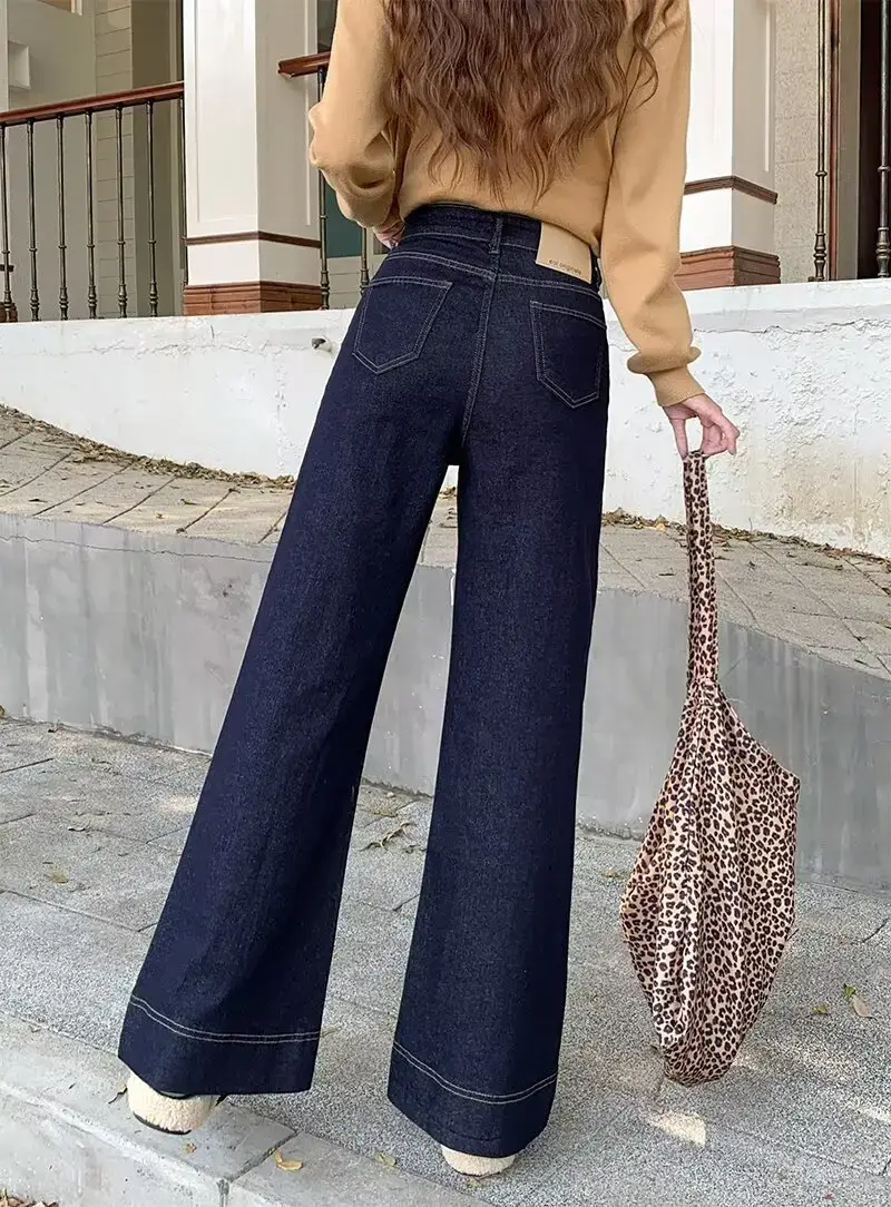 Dark Blue Flared Wide Leg Jeans for Women — feature 7