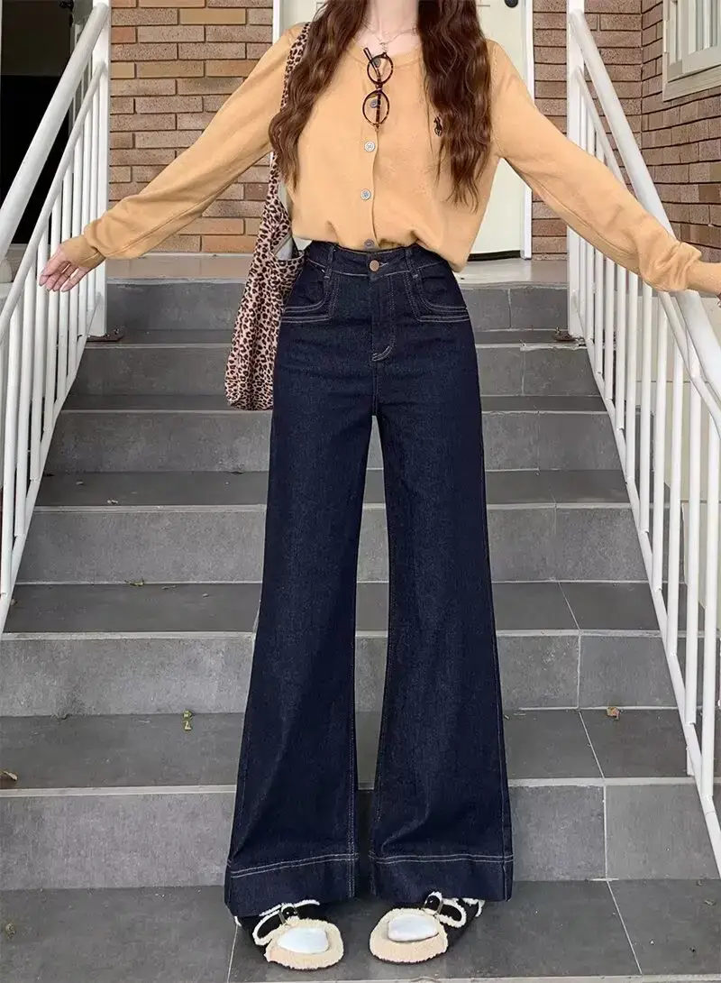 Dark Blue Flared Wide Leg Jeans for Women — feature 8