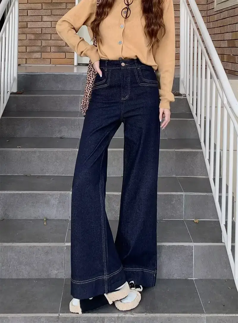 Dark Blue Flared Wide Leg Jeans for Women — feature 9