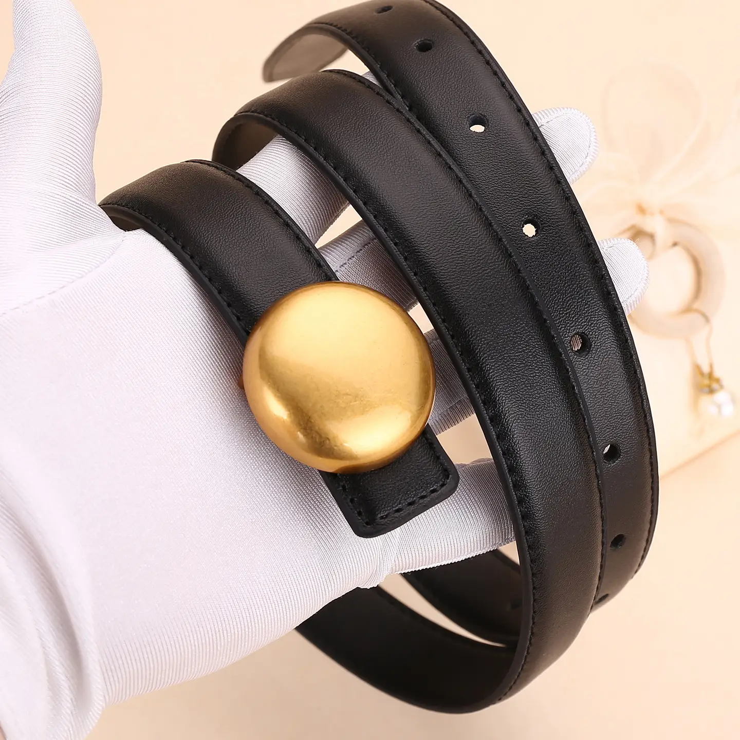 Women Cowhide Leather Belt with Gold Plated Buckle - Image 21