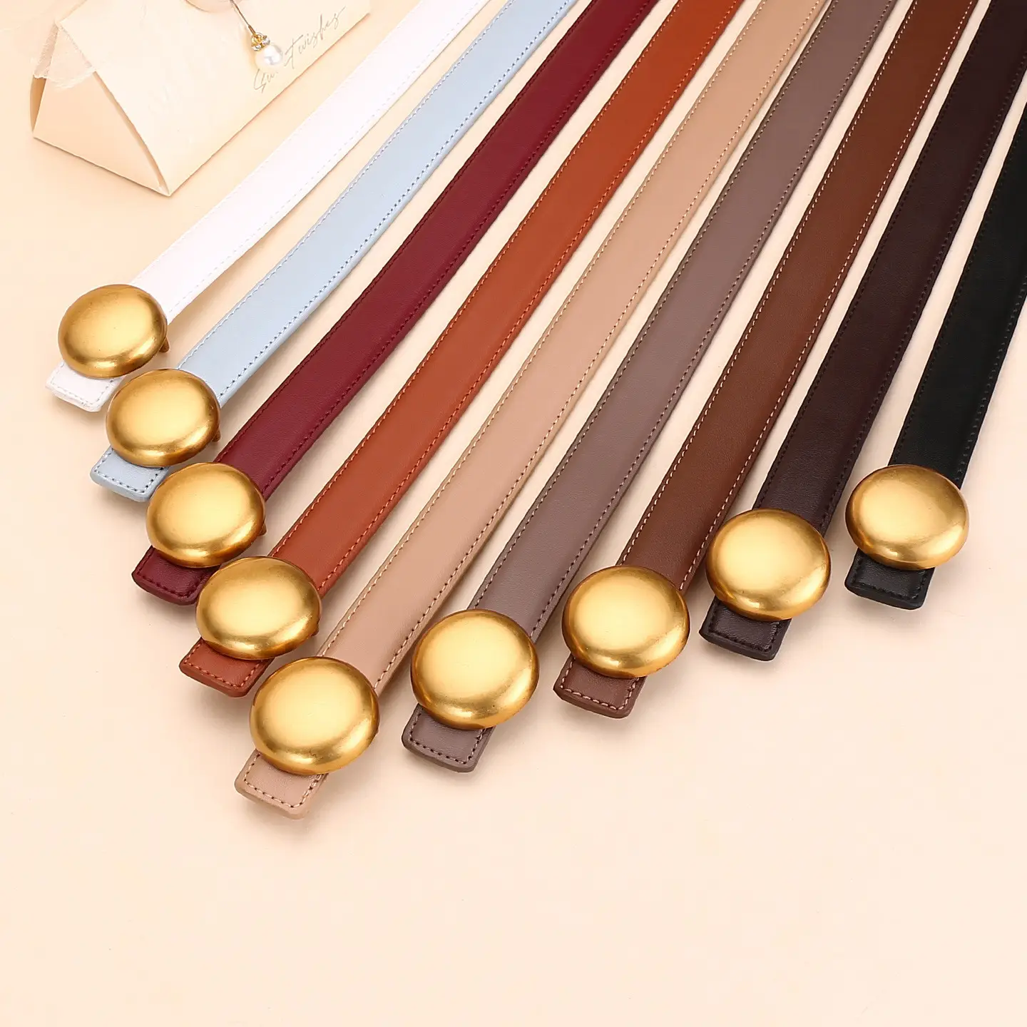 Women Cowhide Leather Belt with Gold Plated Buckle - Image 22