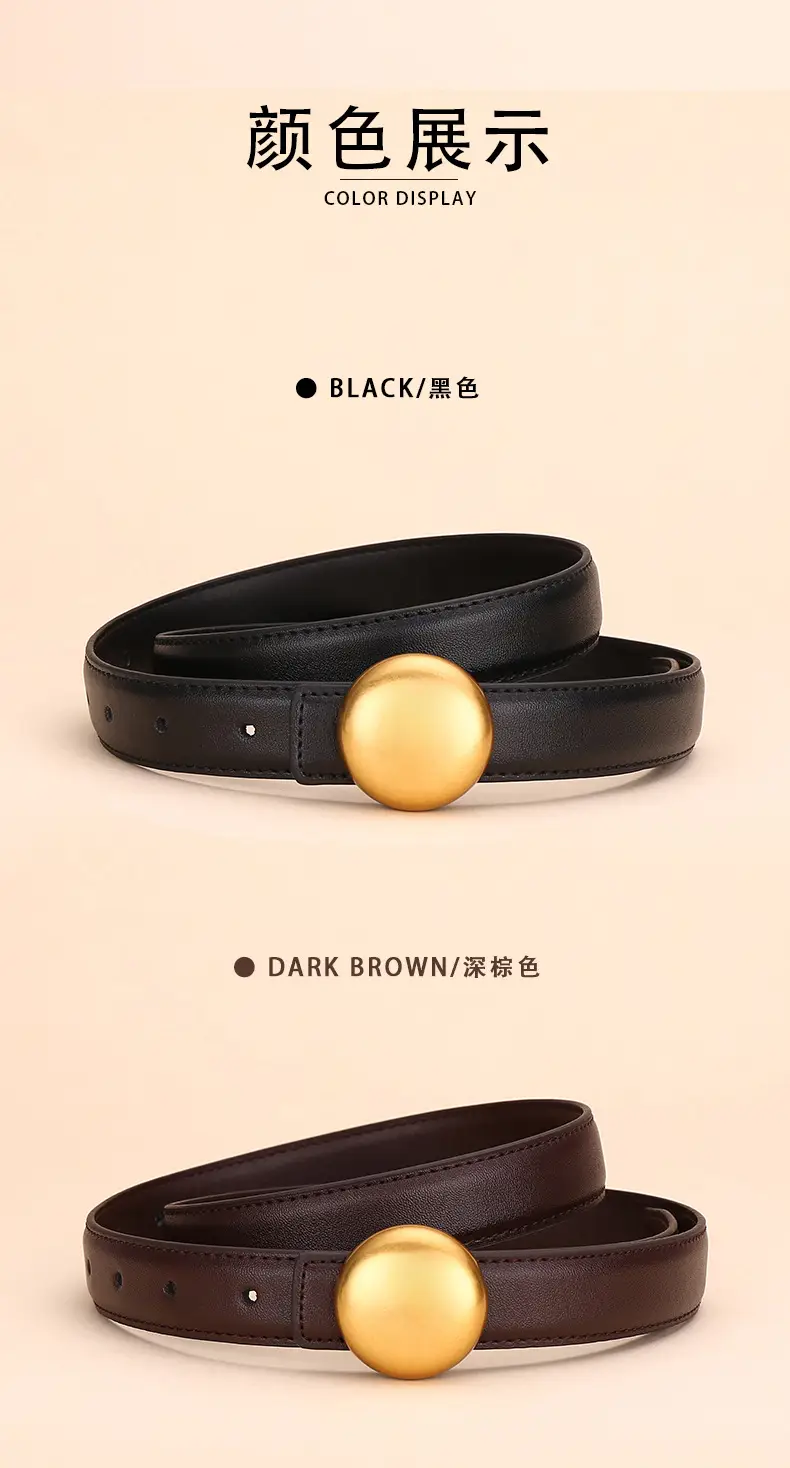 Women Cowhide Leather Belt with Gold Plated Buckle — feature 11