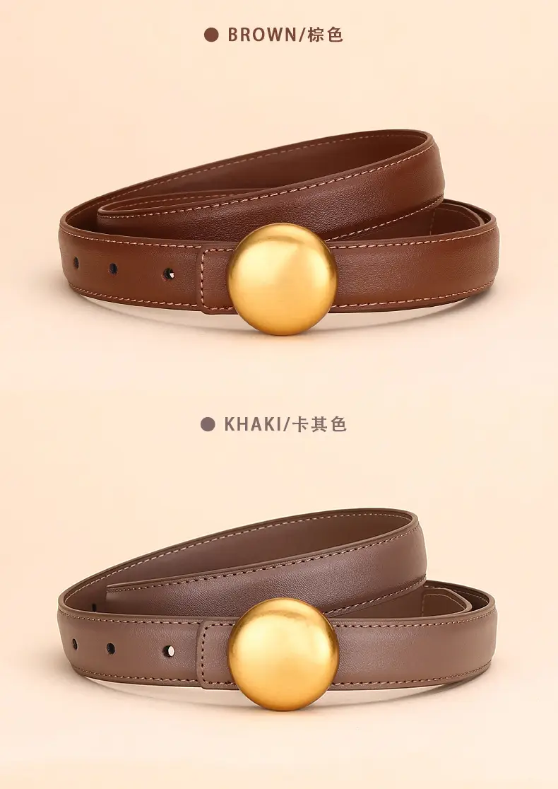 Women Cowhide Leather Belt with Gold Plated Buckle — feature 12