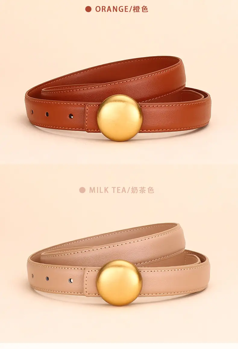 Women Cowhide Leather Belt with Gold Plated Buckle — feature 13