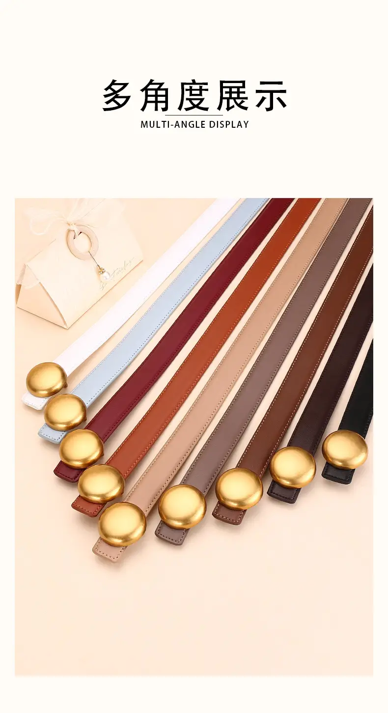 Women Cowhide Leather Belt with Gold Plated Buckle — feature 14