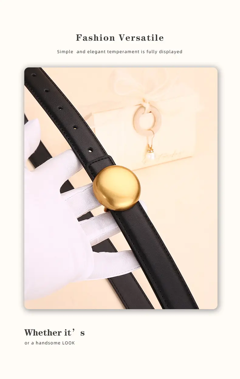 Women Cowhide Leather Belt with Gold Plated Buckle — feature 15