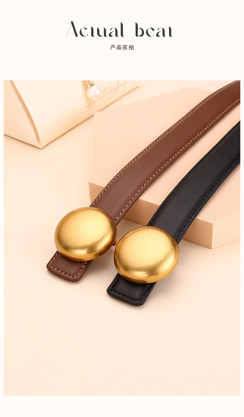 Women Cowhide Leather Belt with Gold Plated Buckle — feature 16
