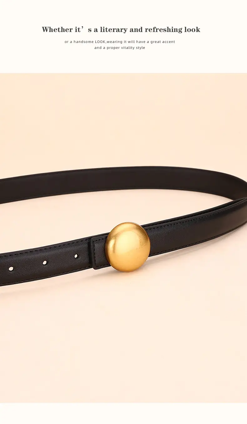 Women Cowhide Leather Belt with Gold Plated Buckle — feature 17