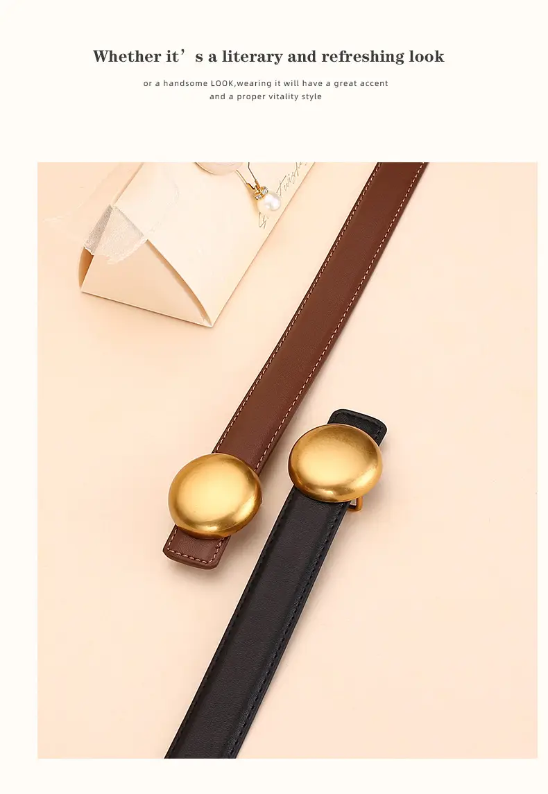 Women Cowhide Leather Belt with Gold Plated Buckle — feature 19