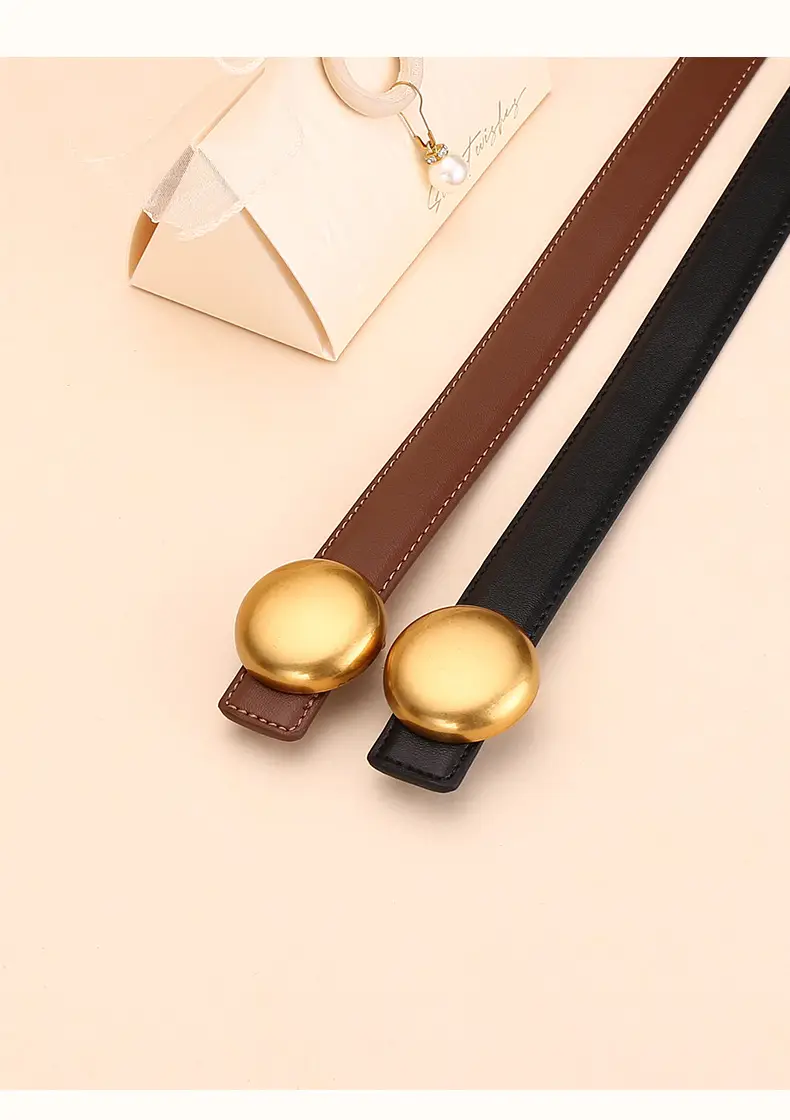 Women Cowhide Leather Belt with Gold Plated Buckle — feature 23