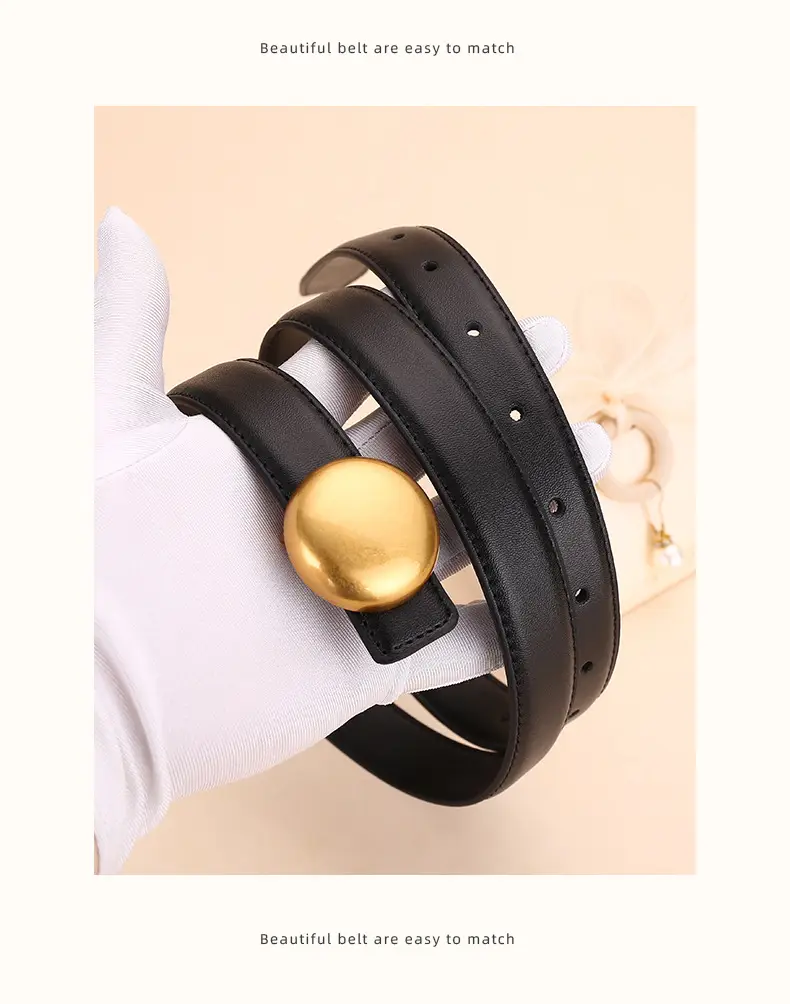 Women Cowhide Leather Belt with Gold Plated Buckle — feature 24