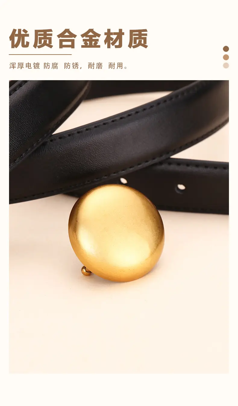 Women Cowhide Leather Belt with Gold Plated Buckle — feature 7