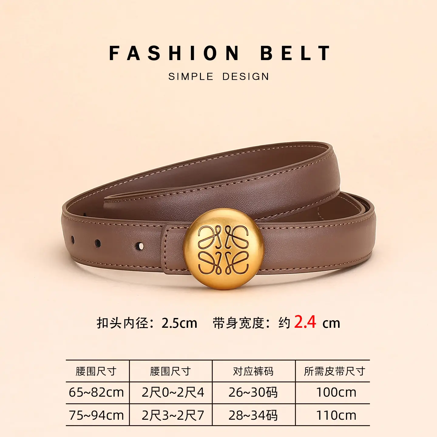 Women Cowhide Leather Belt with Gold Plated Buckle - Image 13