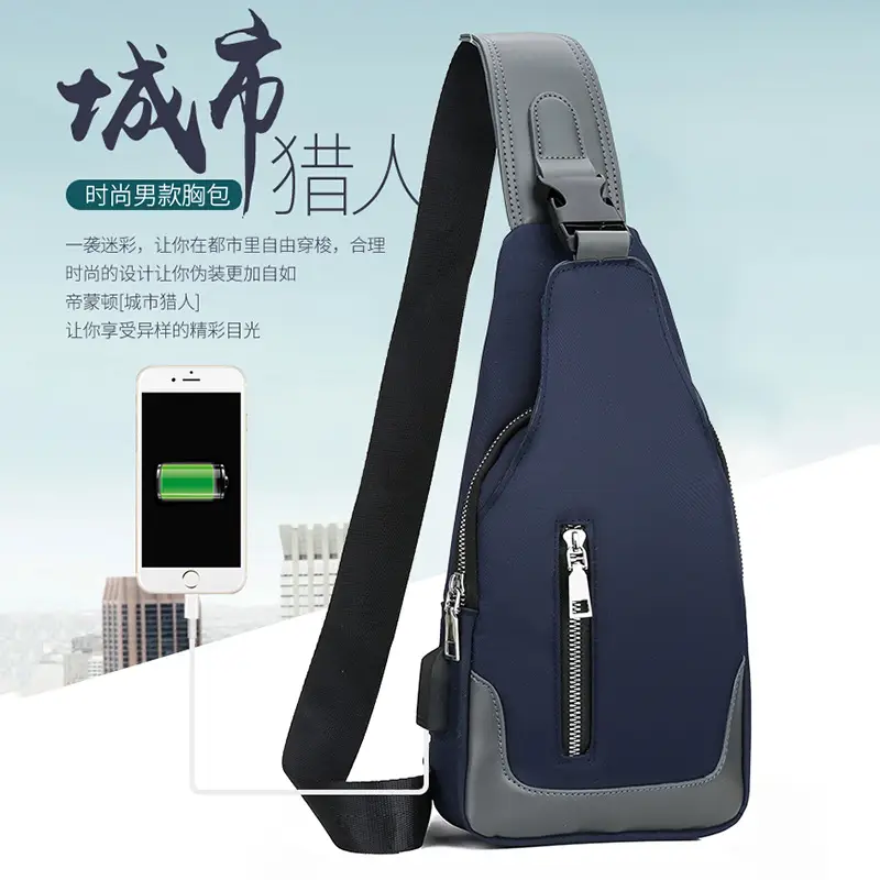 USB Men's Crossbody Bag Grey Lightweight Multi-Functional - Image 7
