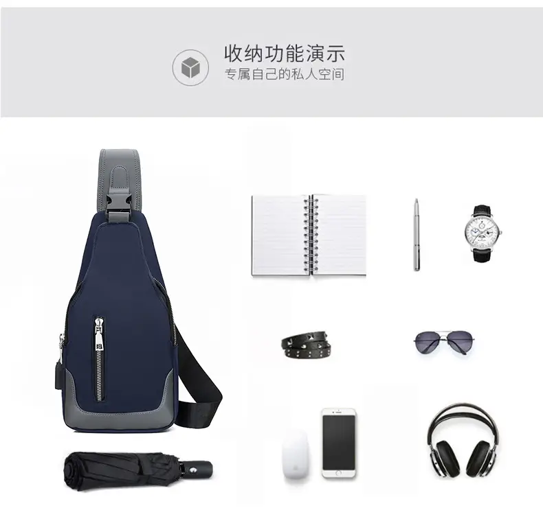 USB Men's Crossbody Bag Grey Lightweight Multi-Functional — feature 10
