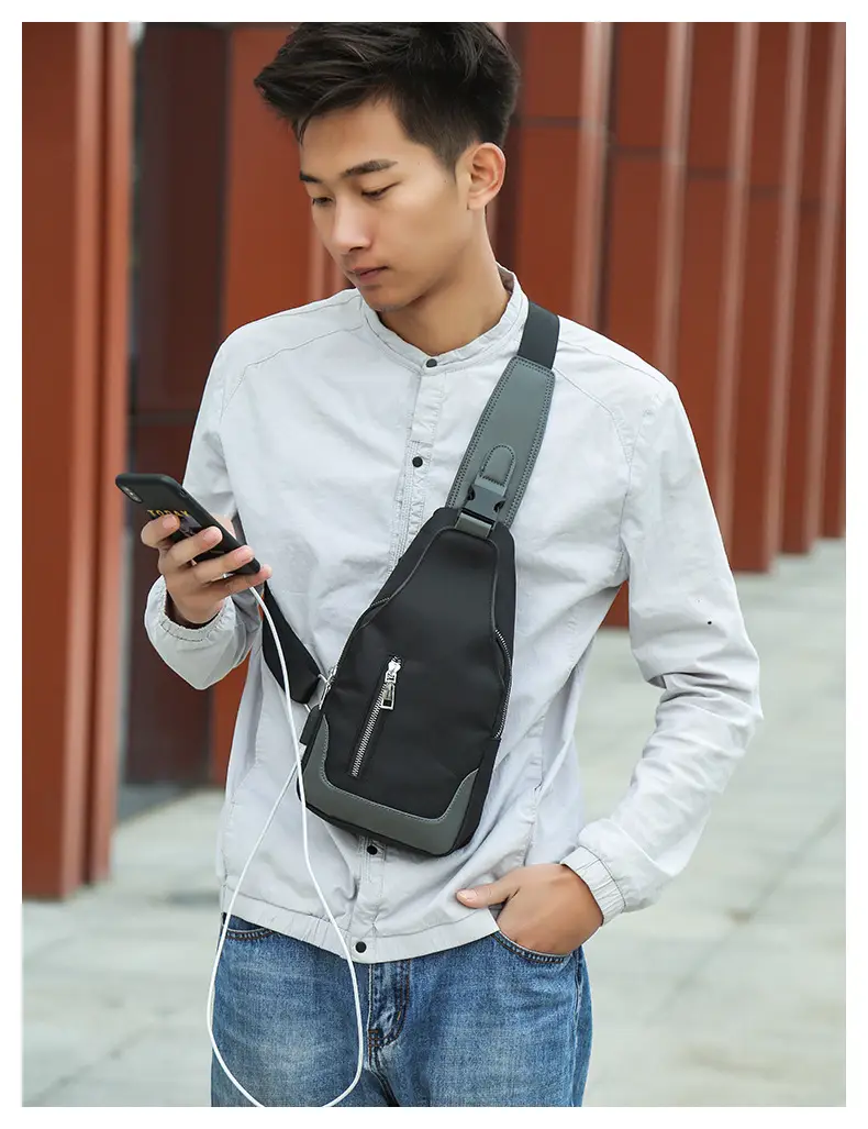 USB Men's Crossbody Bag Grey Lightweight Multi-Functional — feature 11