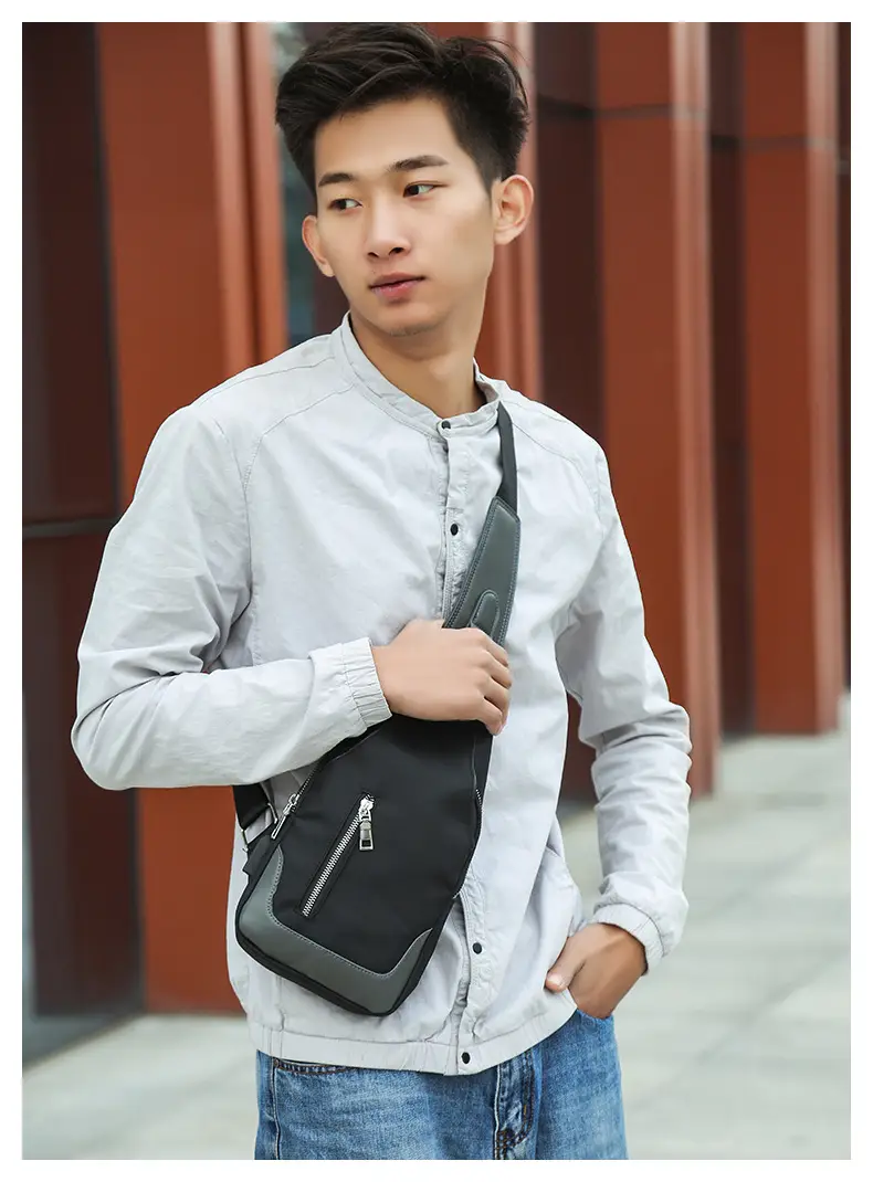 USB Men's Crossbody Bag Grey Lightweight Multi-Functional — feature 12