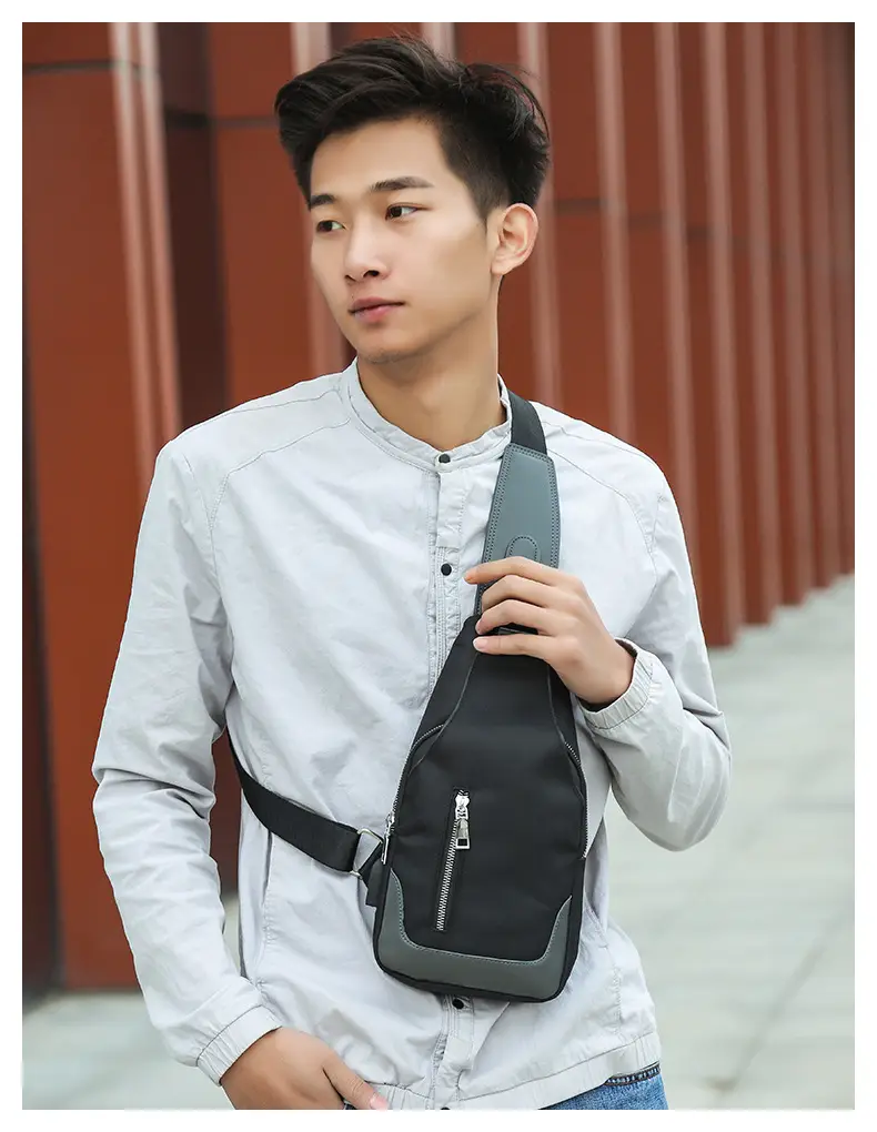USB Men's Crossbody Bag Grey Lightweight Multi-Functional — feature 13