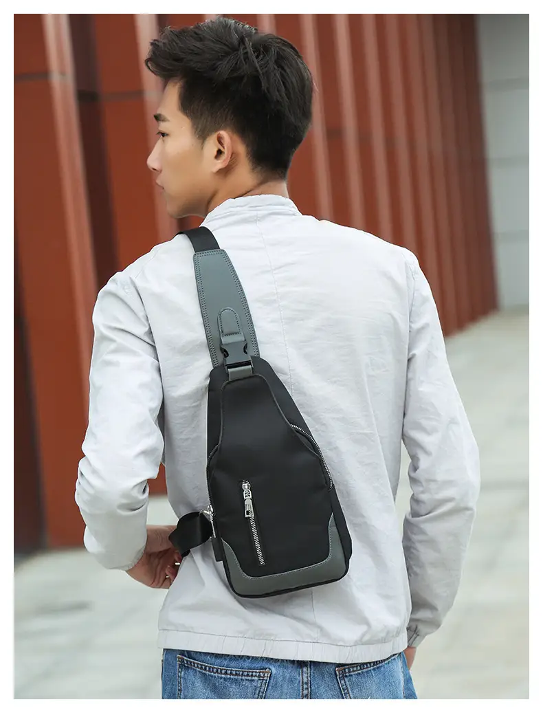 USB Men's Crossbody Bag Grey Lightweight Multi-Functional — feature 14