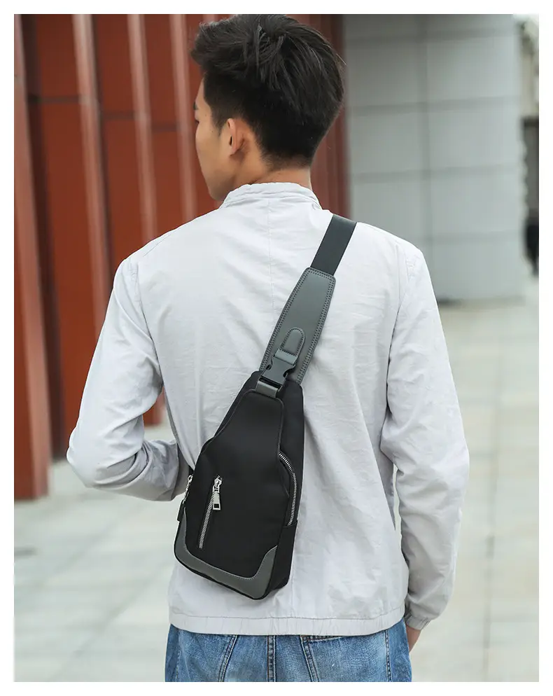 USB Men's Crossbody Bag Grey Lightweight Multi-Functional — feature 15
