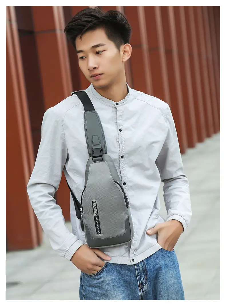 USB Men's Crossbody Bag Grey Lightweight Multi-Functional — feature 16