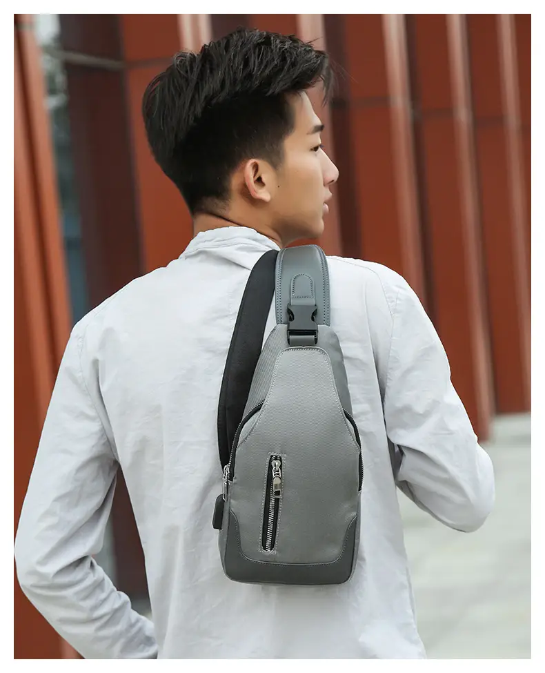 USB Men's Crossbody Bag Grey Lightweight Multi-Functional — feature 19