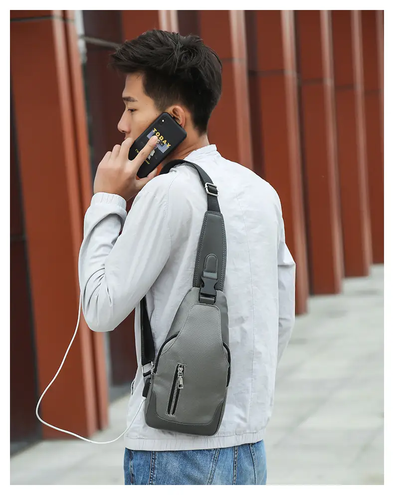 USB Men's Crossbody Bag Grey Lightweight Multi-Functional — feature 20
