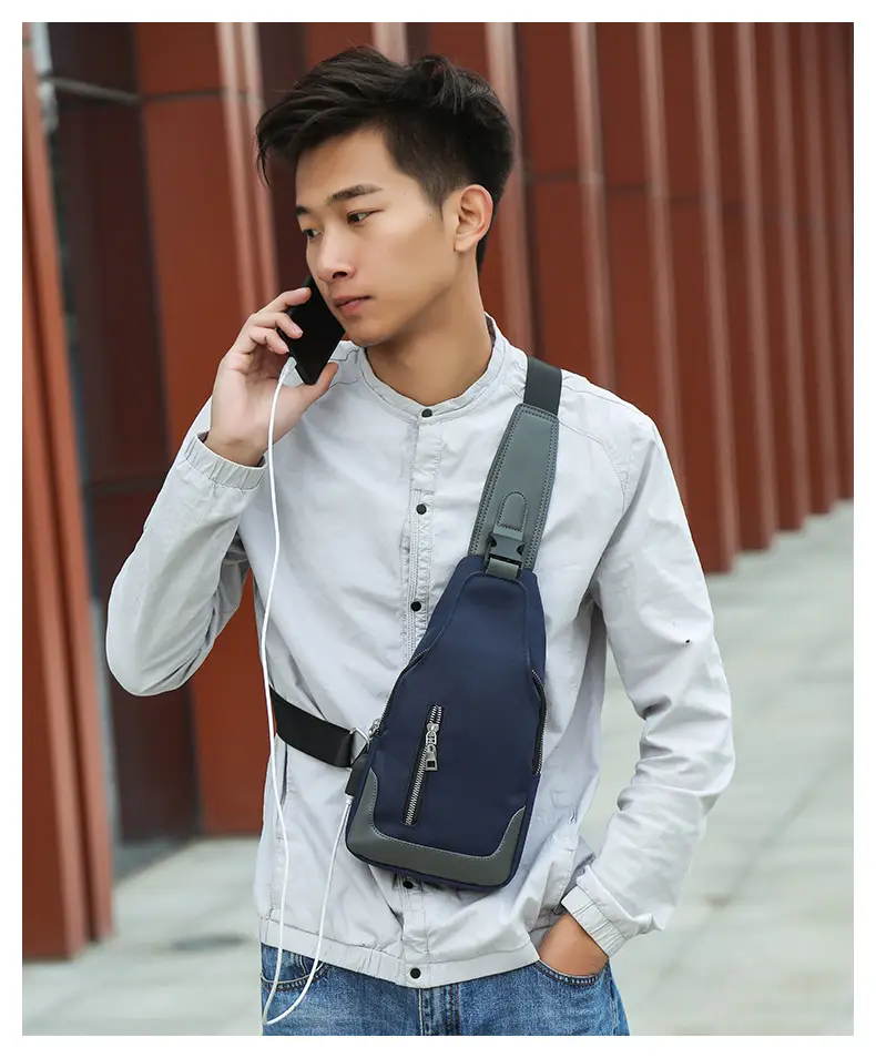 USB Men's Crossbody Bag Grey Lightweight Multi-Functional — feature 21