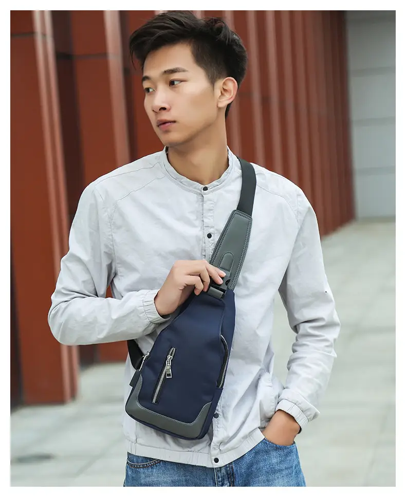 USB Men's Crossbody Bag Grey Lightweight Multi-Functional — feature 22