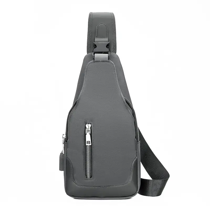 USB Men's Crossbody Bag Grey Lightweight Multi-Functional - Image 2