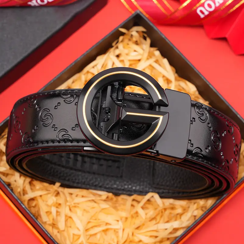 Men's Black Leather Belt with Guitard Logo - Image 4