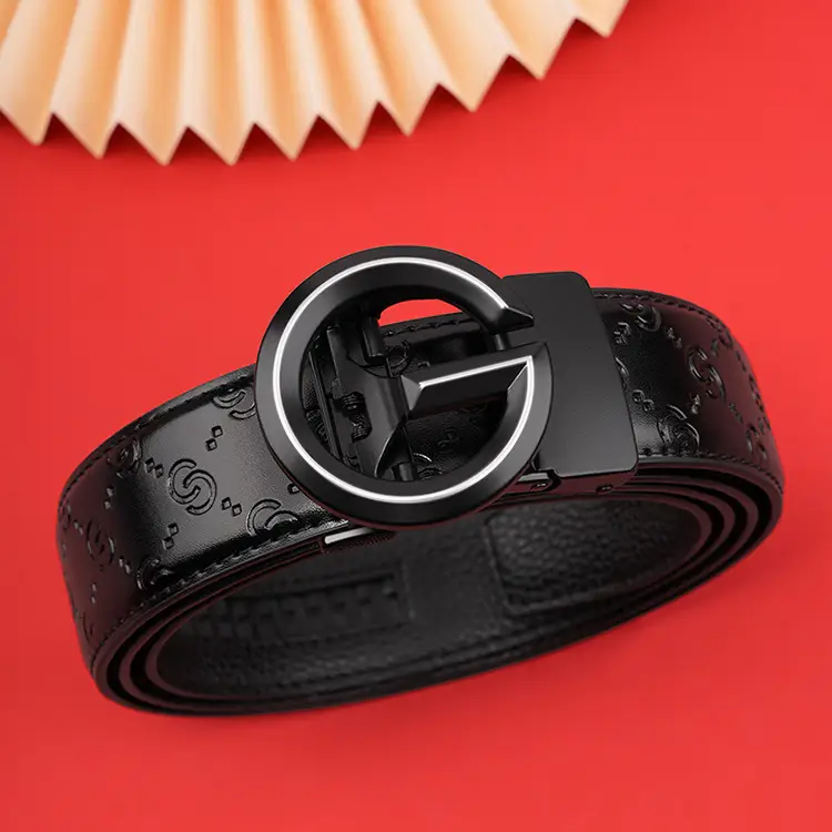 Men's Black Leather Belt with Guitard Logo — feature 2