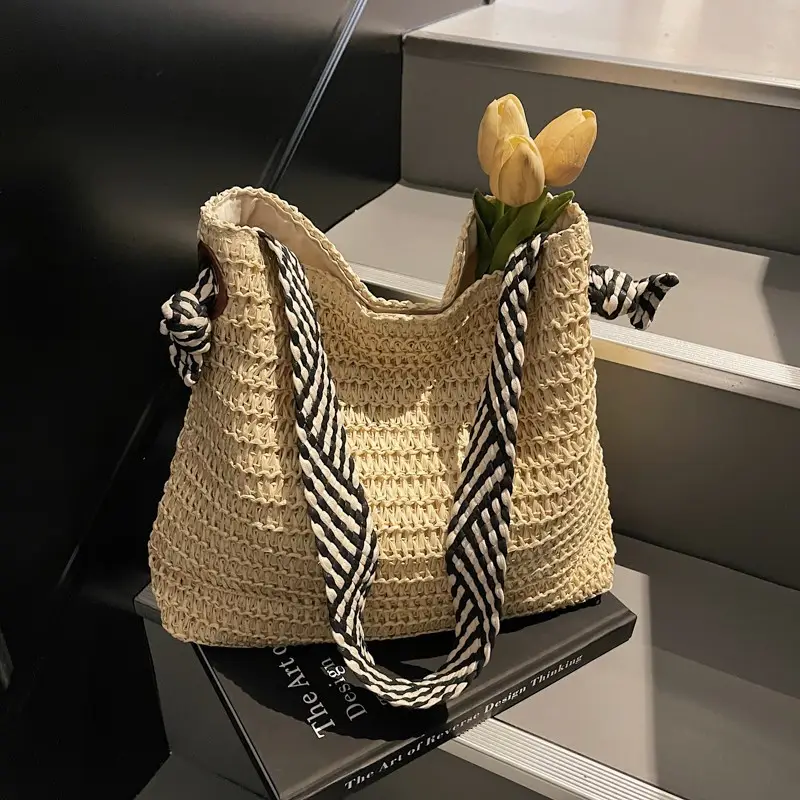 Women Woven Beach Bag Large Capacity Single Shoulder - Image 4