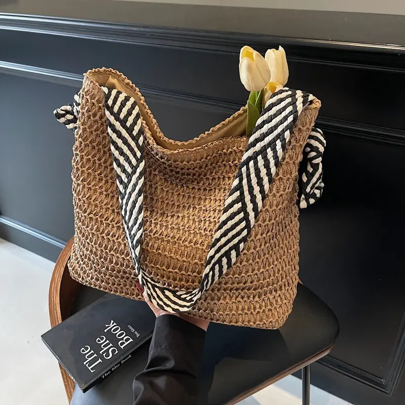 Women Woven Beach Bag Large Capacity Single Shoulder - Image 5