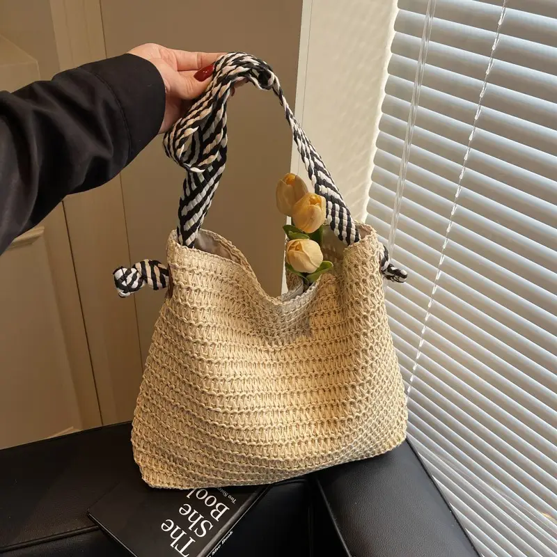 Women Woven Beach Bag Large Capacity Single Shoulder - Image 6
