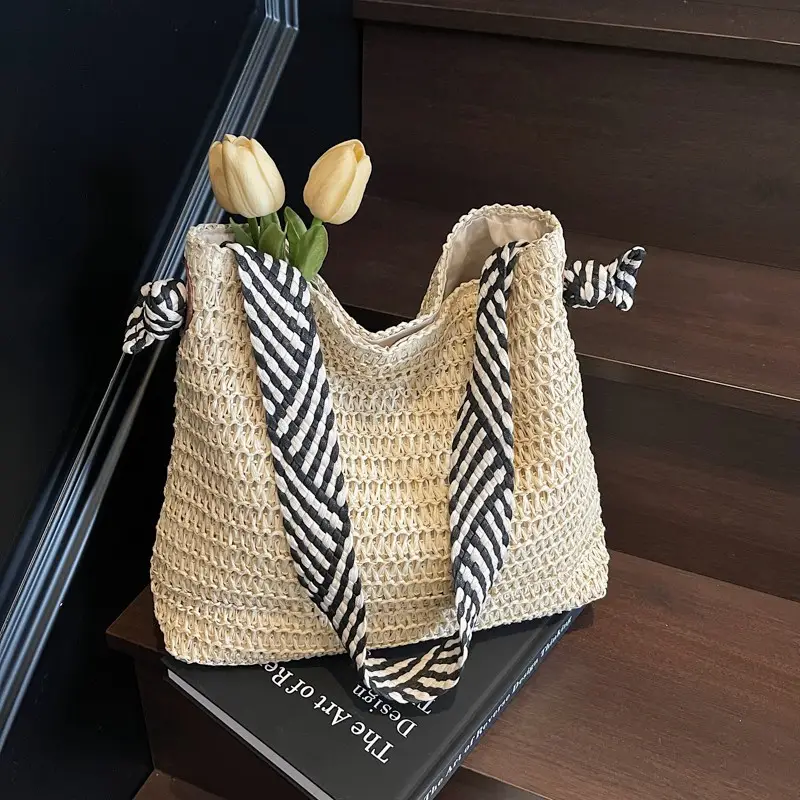 Women Woven Beach Bag Large Capacity Single Shoulder - Image 2