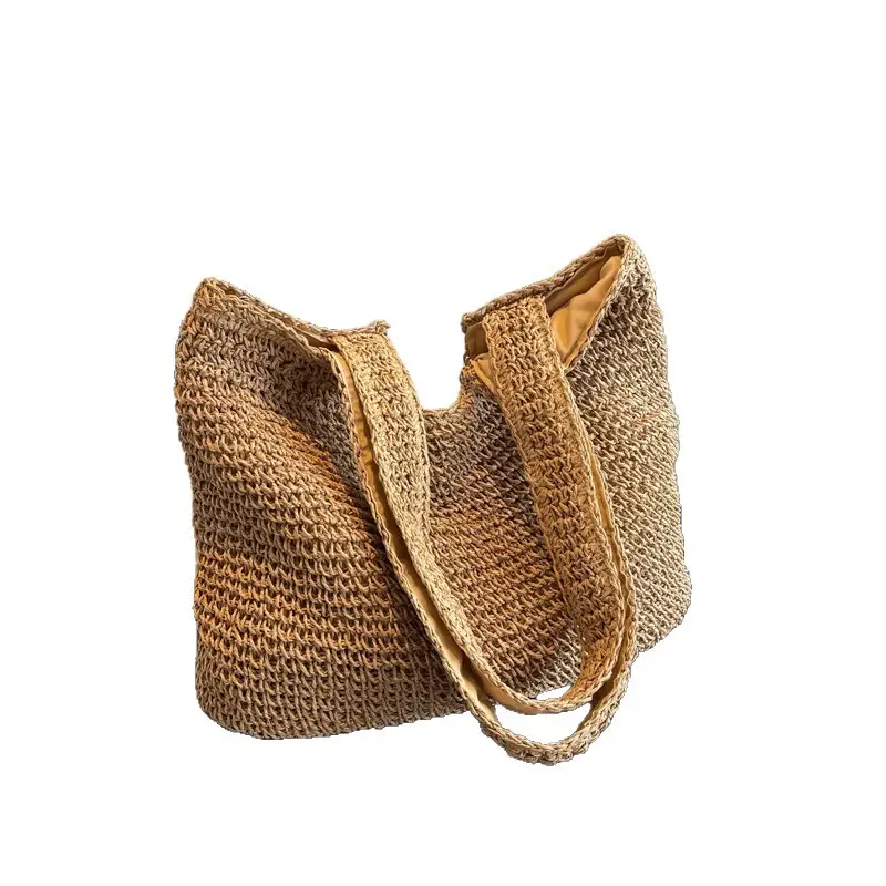 Korean Straw Shoulder Bag with Zipper Closure