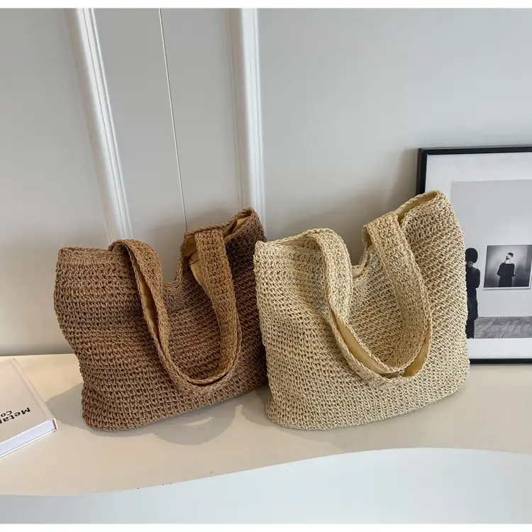 Korean Straw Shoulder Bag with Zipper Closure — feature 11
