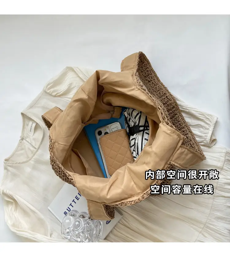 Korean Straw Shoulder Bag with Zipper Closure — feature 18